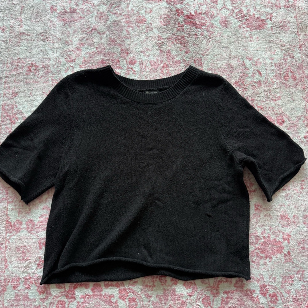 Black Crewneck Short-Sleeve Sweater